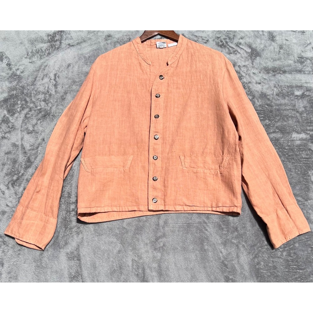 CP Shades Sausalito Linen Top Womens Medium Orange/Peach Long Sleeve Pockets